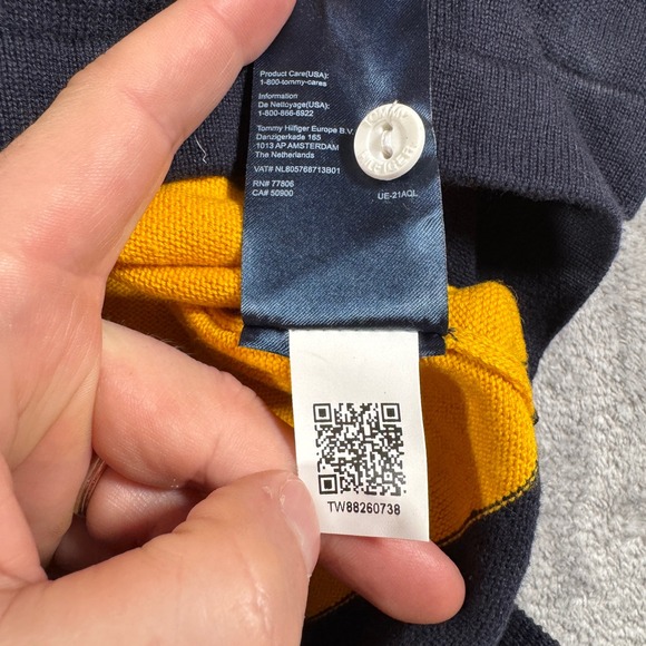 Tommy Hilfiger Shirt Mens Large Yellow Striped Long Sleeve Rugby Polo Spell Out - Picture 7 of 12